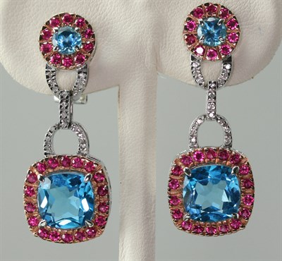Lot 190 - A pair of multi-gem set pendant earrings
