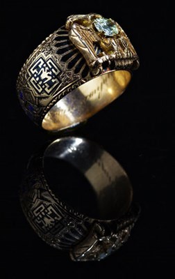 Lot 36 - An Edwardian gold, diamond set and enamelled Scottish Rite ring