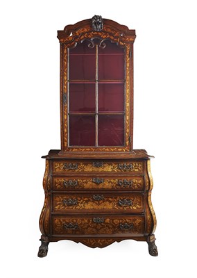 Lot 40 - DUTCH WALNUT AND MARQUETRY BOMBE DISPLAY CABINET