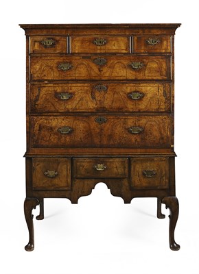 Lot 32 - GEORGE I WALNUT AND FEATHERBANDED CHEST ON STAND