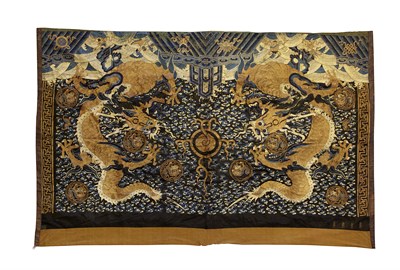 Lot 60 - CHINESE MIDNIGHT BLUE SILK WALL HANGING