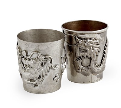 Lot 135 - TWO CHINESE EXPORT SILVER TOT BEAKERS