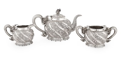 Lot 84 - CHINESE EXPORT SILVER THREE PIECE TEA SET