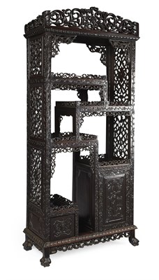 Lot 9 - CHINESE CARVED HONGMU DISPLAY CABINET