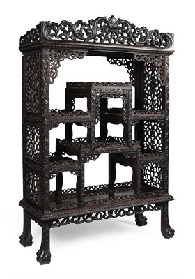 Lot 8 - CHINESE CARVED HONGMU DISPLAY CABINET