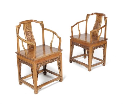 Lot 17 - PAIR OF CHINESE ELM ARMCHAIRS