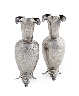 Lot 183 - PAIR OF CHINESE EXPORT SILVER VASES