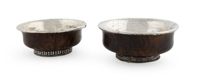 Lot 72 - TWO TIBETAN SILVER AND BURR WOOD RICE BOWLS