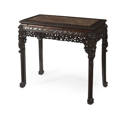 Lot 1 - CHINESE CARVED HARDWOOD SIDE TABLE