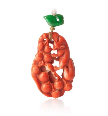 Lot 199 - CHINESE CARVED CORAL PENDANT