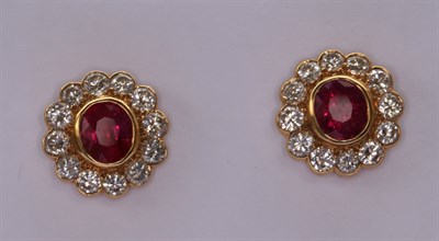 Lot 285 - An attractive pair of Burmese ruby and diamond ear studs