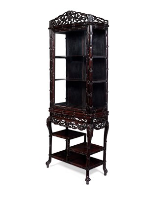Lot 61 - CHINESE CARVED HARDWOOD DISPLAY CABINET