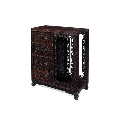 Lot 37 - CHINESE CARVED HARDWOOD CABINET