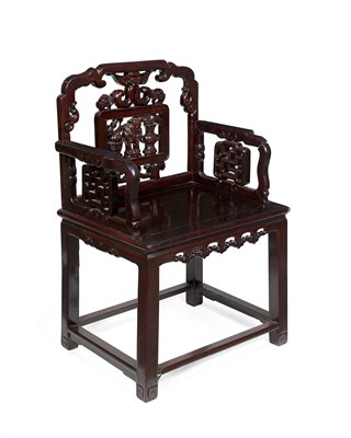 Lot 47 - PAIR OF CHINESE CARVED HARDWOOD ARMCHAIRS
