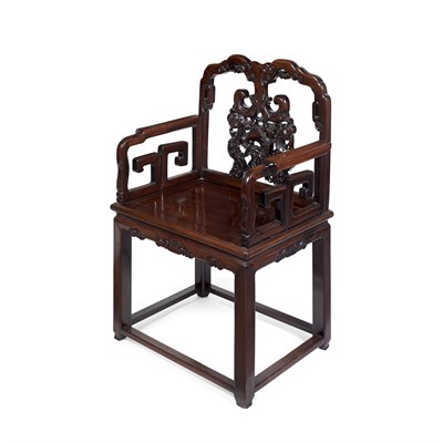 Lot 51 - CHINESE CARVED HARDWOOD ARMCHAIR