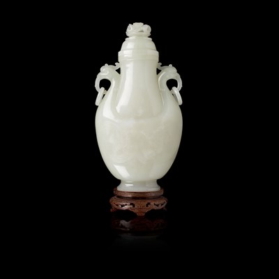 Lot 212 - CHINESE WHITE JADE VASE AND COVER