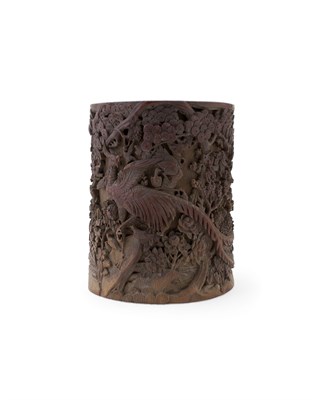 Lot 114 - CHINESE CARVED BAMBOO BRUSHPOT