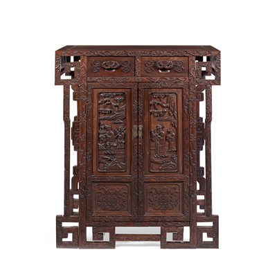 Lot 56 - CHINESE CARVED HARDWOOD CABINET
