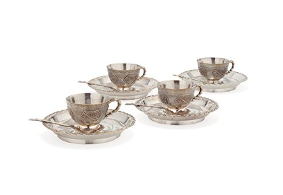 Lot 20 - FOUR CHINESE EXPORT SILVER CUPS, SAUCERS AND SPOONS