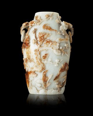 Lot 186 - GOOD CHINESE CARVED CELADON AND RUSSET JADE VASE
