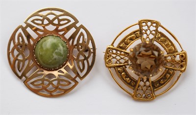 Lot 345 - A 9ct gold mounted green marble set brooch and another
