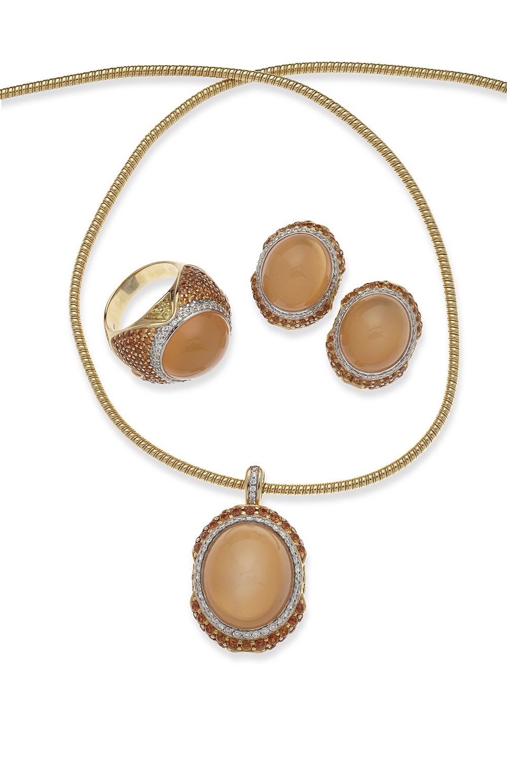 Lot 247 - A contemporary 18ct gold mounted multi-gem set suite