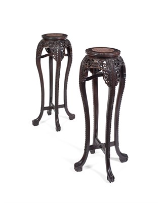 Lot 64 - PAIR OF CHINESE TALL HARDWOOD STANDS