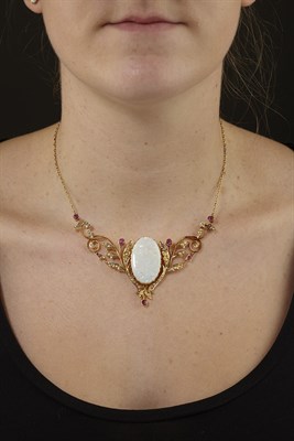 Lot 17 - An early 20th century opal and multi-gem set necklace