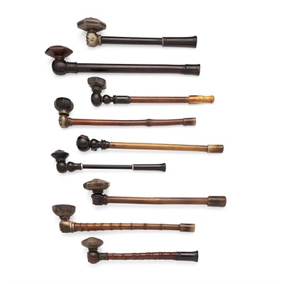 Lot 84 - NINE CHINESE OPIUM PIPES AND BOWLS