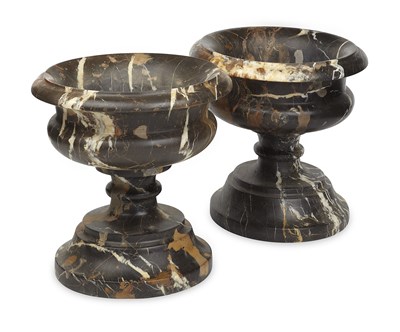 Lot 72 - PAIR OF FAUX MARBLE URNS