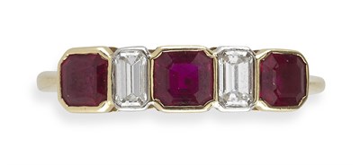 Lot 298 - An 18ct gold mounted ruby and diamond set five-stone ring