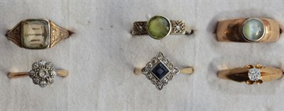 Lot 374 - A collection of six assorted gem set rings