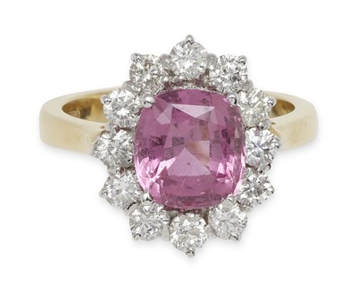 Lot 333 - An 18ct gold mounted pink sapphire and diamond set ring