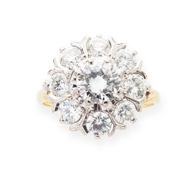Lot 213 - AMENDED DIAMOND WEIGHT An 18ct yellow gold mounted diamond set cluster ring