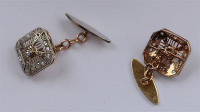 Lot 114 - A pair of early 20th century diamond set cufflinks