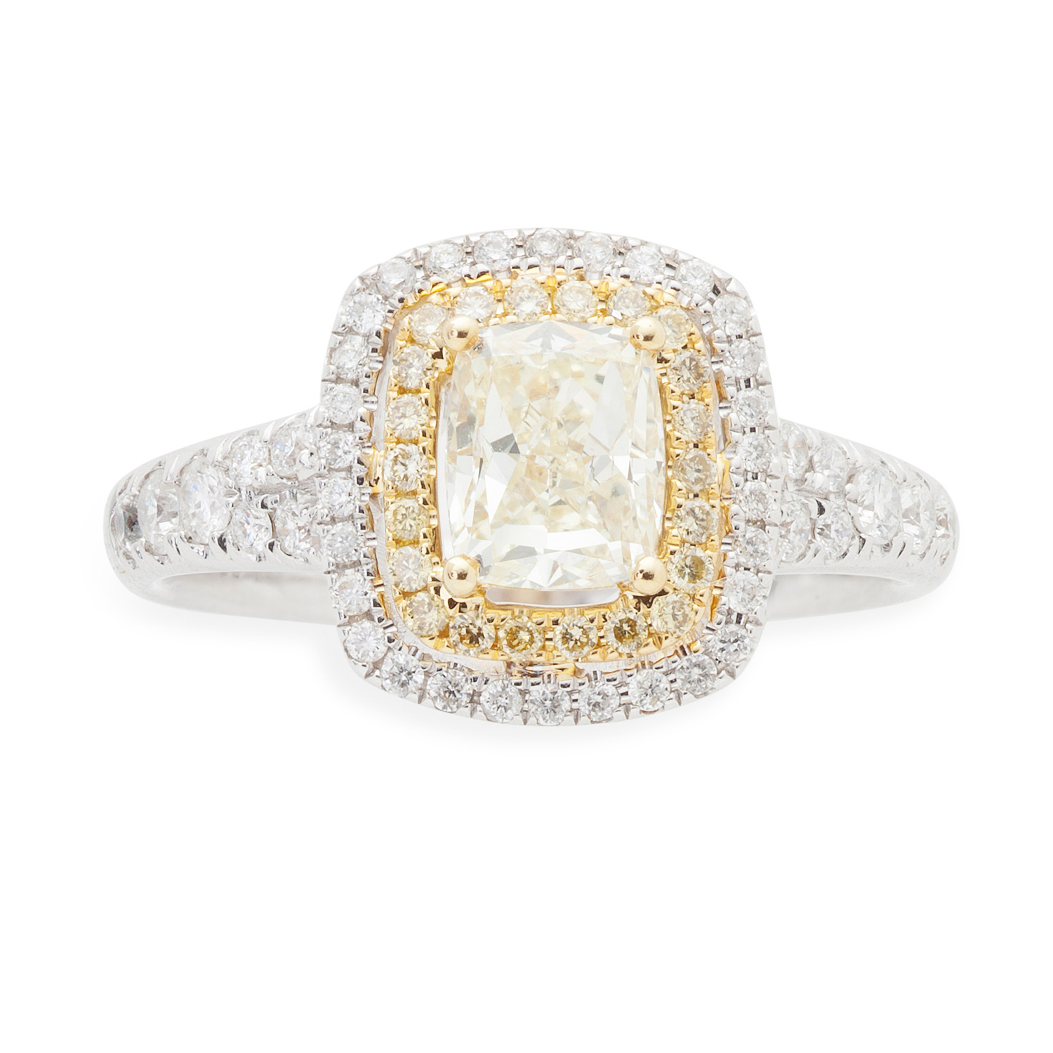 Lot 190 - A fancy light yellow and colourless diamond set ring