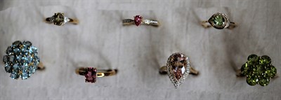 Lot 388 - A collection of seven assorted gem set rings