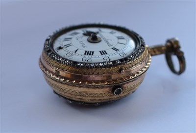 Lot 153 - ISAAC SORET - A gilt metal, paste set, pair cased verge pocket watch