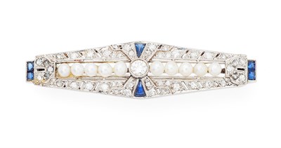 Lot 201 - An Art Deco diamond, sapphire and pearl brooch