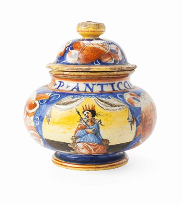 Lot 33 - ITALIAN MAIOLICA APOTHECARY PILL POT AND MATCHING COVER