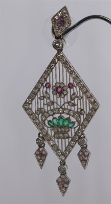 Lot 330 - A pair of early 20th century multi-gem set ear pendants