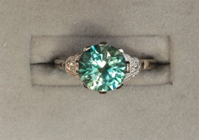 Lot 263 - An early 20th century white gold mounted blue Zircon and diamond set ring