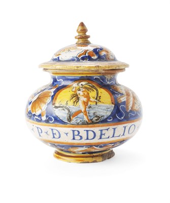 Lot 36 - ITALIAN MAIOLICA APOTHECARY PILL POT AND MATCHING COVER