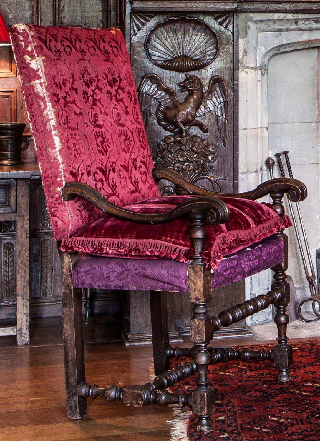 Lot 70 - CHARLES II WALNUT AND UPHOLSTERED ARMCHAIR