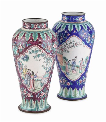 Lot 127 - PAIR OF CHINESE CANTON ENAMEL VASES