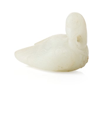 Lot 157 - A WHITE JADE FIGURE OF A DUCK