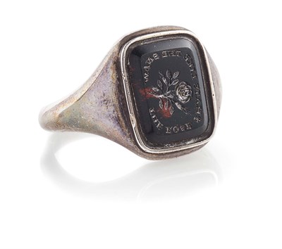 Lot 1 - A late 18th century gentleman's Jacobite silver and bloodstone supporter's ring