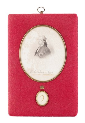 Lot 39 - A mounted lock of hair and portrait of Prince Charles Edward Stuart