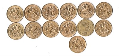 Lot 166 - GB: A group of thirteen half sovereigns