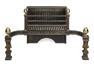 Lot 133 - GEORGE III STYLE IRON AND BRASS FIRE GRATE